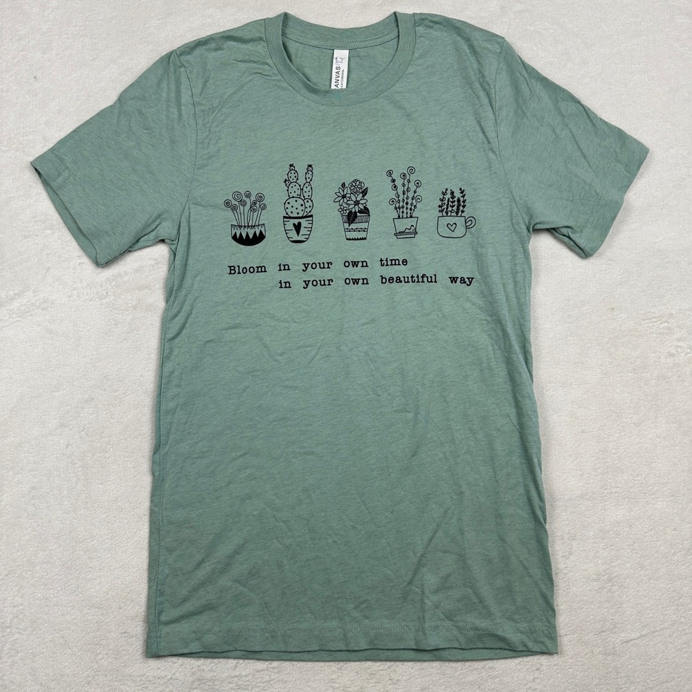 Bella Canvas Womens Sage Green Bloom In Your Own Time Succulent Graphic Tee Sz S